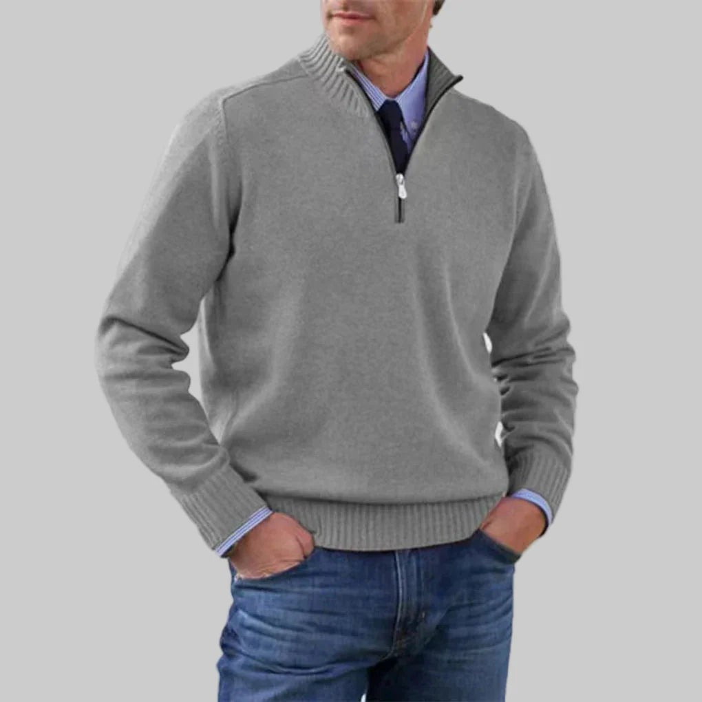 Sweter Męski ze Stójką i Zapięciem na Zamek