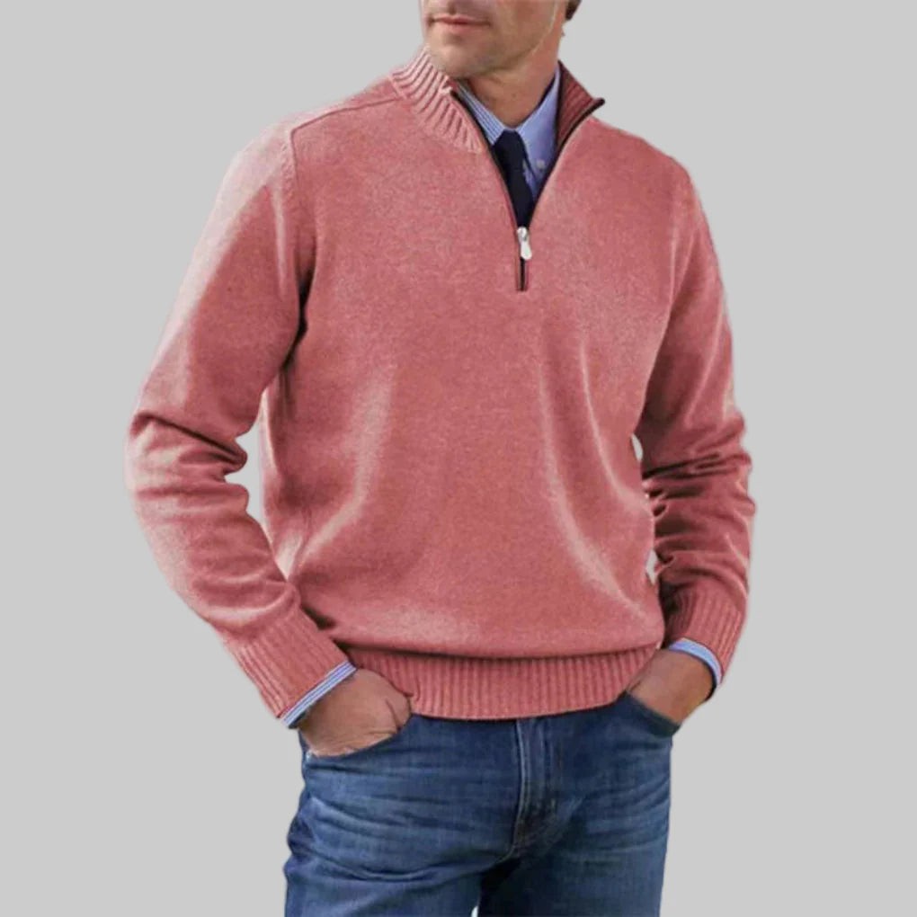 Sweter Męski ze Stójką i Zapięciem na Zamek