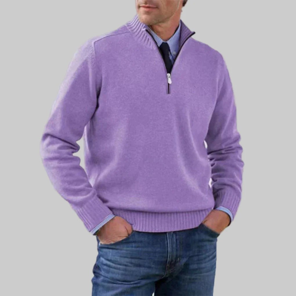 Sweter Męski ze Stójką i Zapięciem na Zamek