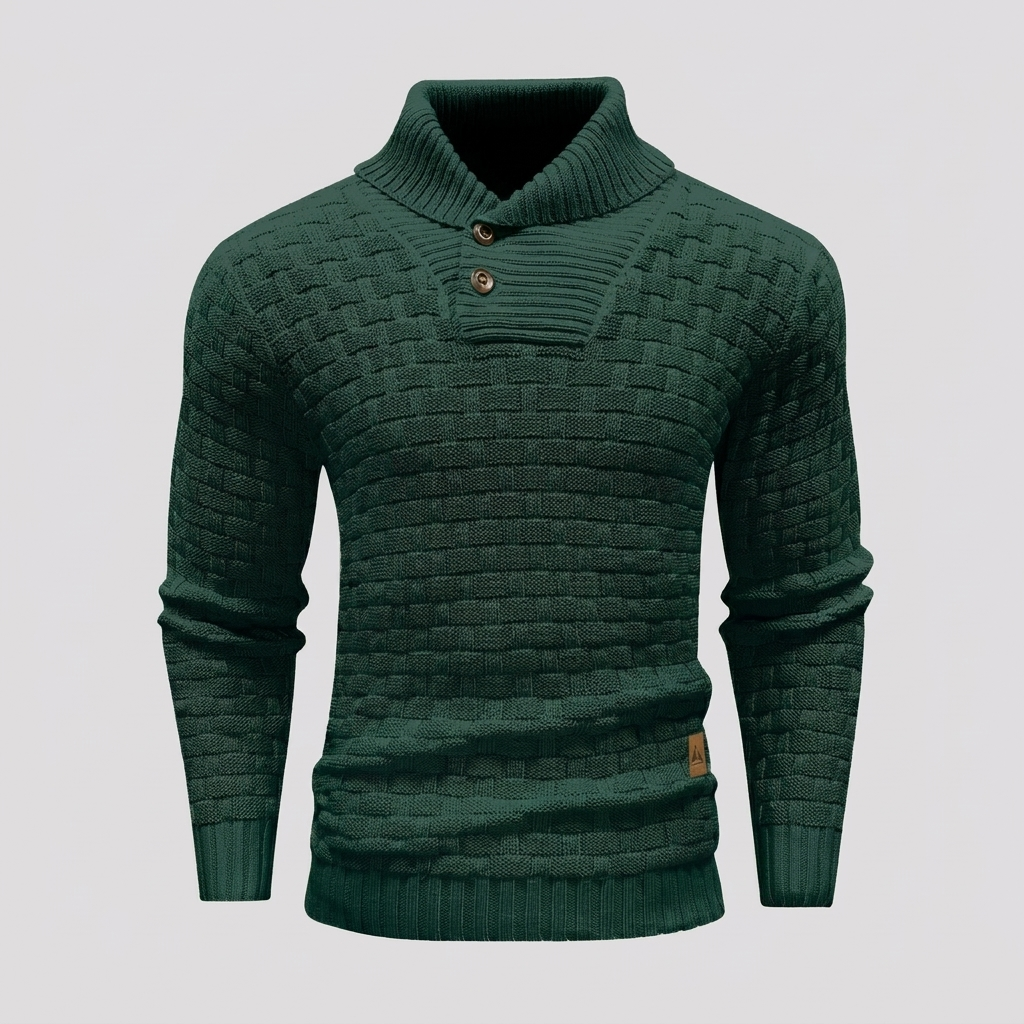 Sweter Męski ze Stójką Szalową i Fakturalnym Splotem