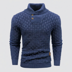 Sweter Męski ze Stójką Szalową i Fakturalnym Splotem