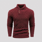 Sweter Męski ze Stójką Szalową i Fakturalnym Splotem