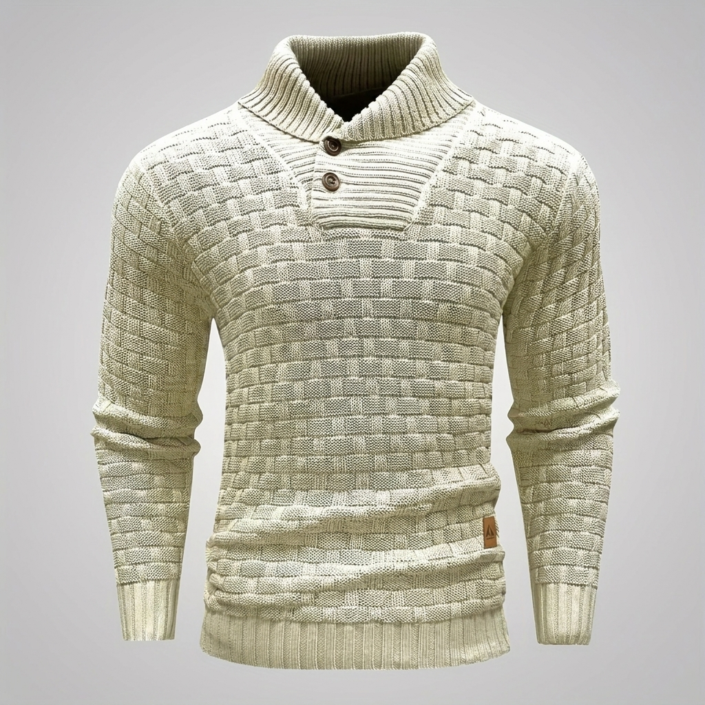 Sweter Męski ze Stójką Szalową i Fakturalnym Splotem