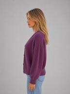 Sweter Rozpinany Damski o Grubym Splocie z Dekoltem w Serek