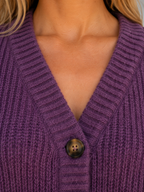 Sweter Rozpinany Damski o Grubym Splocie z Dekoltem w Serek