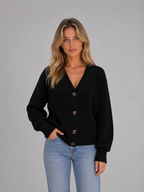 Sweter Rozpinany Damski o Grubym Splocie z Dekoltem w Serek