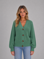 Sweter Rozpinany Damski o Grubym Splocie z Dekoltem w Serek