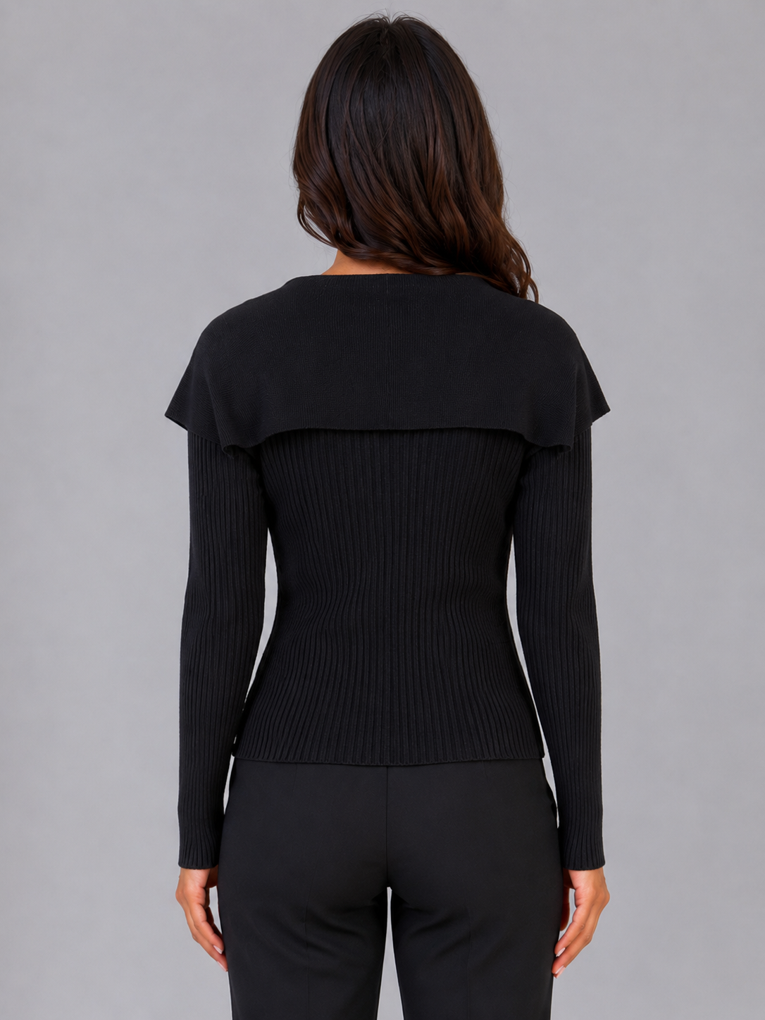 Sweter Rozpinany Damski Prążkowany ze Szniową Klapą