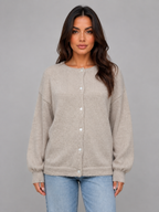 Sweter Rozpinany Damski z Okrągłym Dekoltem i Obniżoną Linią Ramion