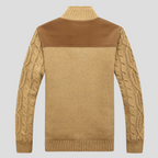 Sweter Rozpinany Męski o Splocie Warkoczowym ze Stójką