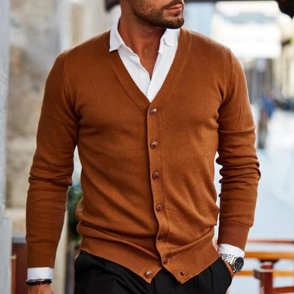 Sweter Rozpinany Męski z Dekoltem w Serek i Kieszeniami