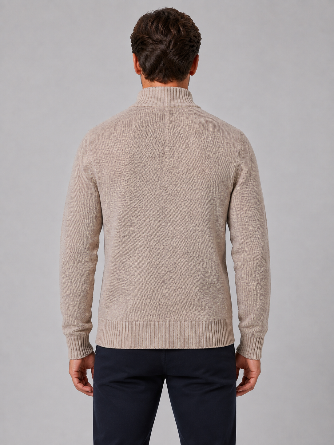 Sweter Rozpinany Męski ze Stójką i Fakturalnym Splotem